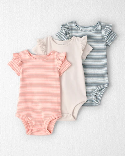 Baby Girl 3-Pack Organic Cotton Flutter Bodysuits