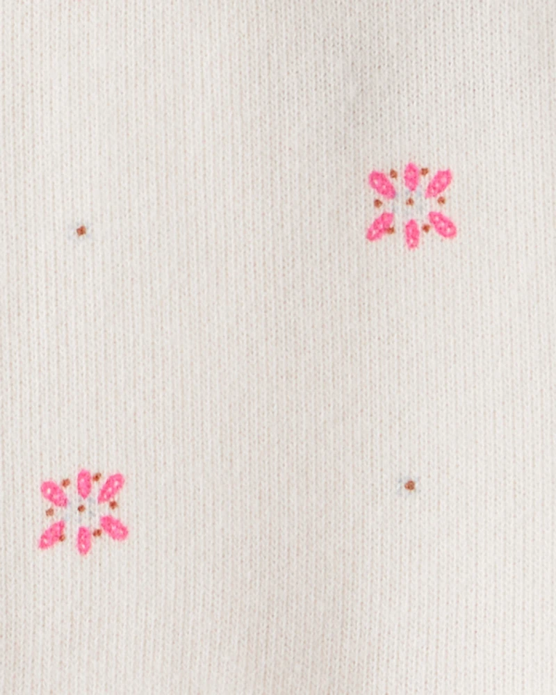 Baby Girl 2-Piece Floral Motif Sherpa Long-Sleeve Dress Set - White/Pink