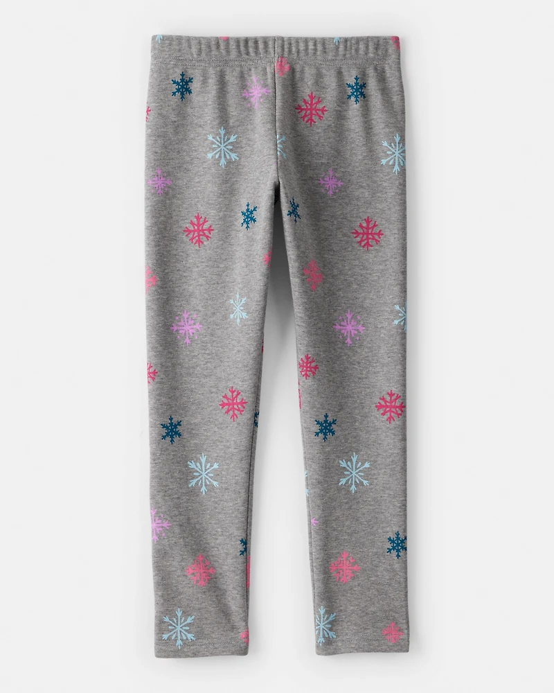 Girls Snowflake Pull-On Stretch Cozy Leggings - Grey