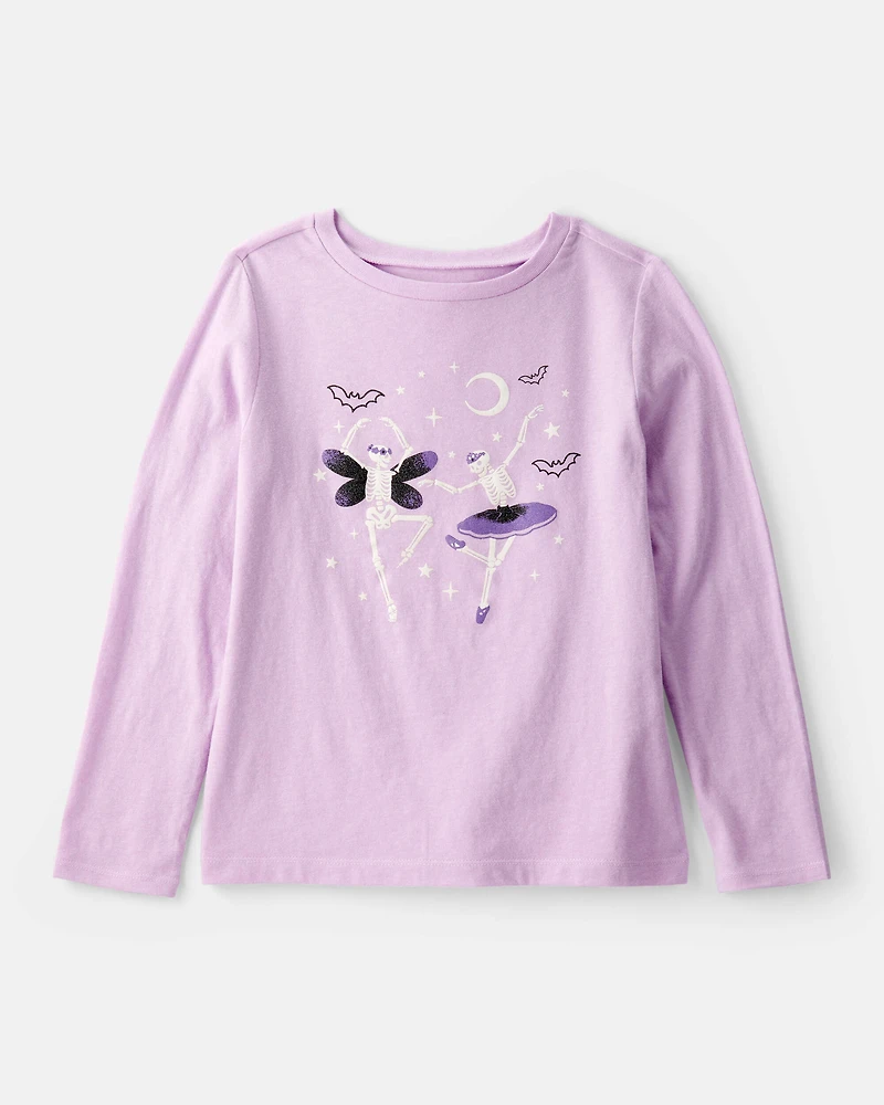 Girls Skeleton Long-Sleeve Graphic Tee - Purple