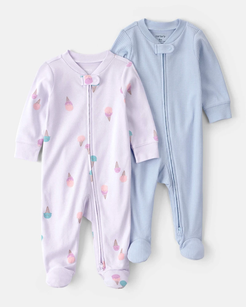 Baby Girl 2-Pack Ice Cream Sleeper- Purple/Blue
