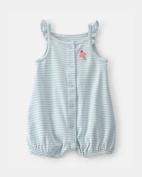 Baby Girl Striped Ice Cream Romper - Blue/White