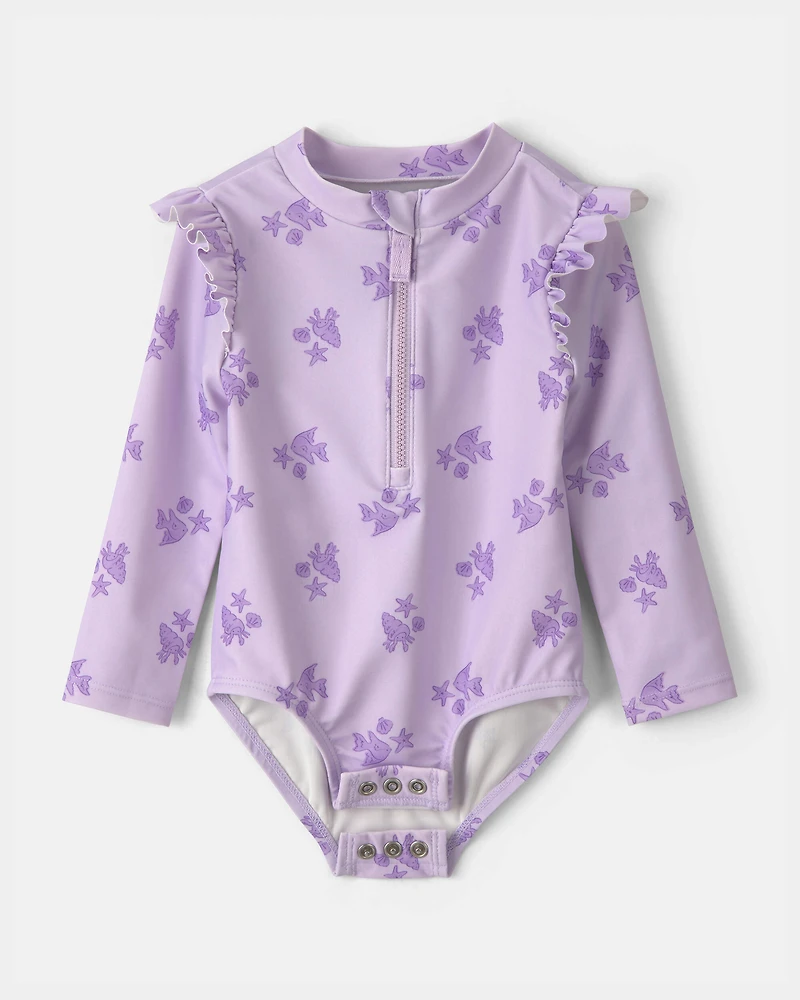Baby Girl Sea Animal 1-Piece Rashguard Swimsuit - Purple