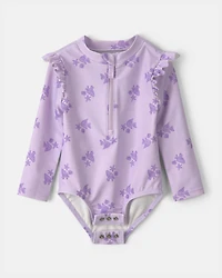 Baby Girl Sea Animal 1-Piece Rashguard Swimsuit - Purple