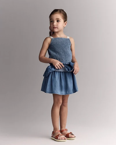 Toddler Girl Smocked Tiered Skirt Chambray