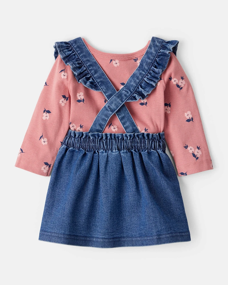 Baby Girl 3-Piece Floral Long-Sleeve Dress Set - Blue