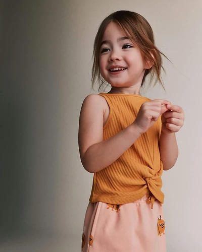 Toddler Girl Tie-Front Ribbed Tank - Mustard Yellow