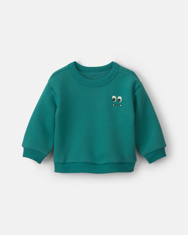 Baby Boy Cozy Monster Fleece Pullover Sweatshirt - Green