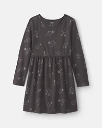 Girls Stars Long-Sleeve Dress - Grey