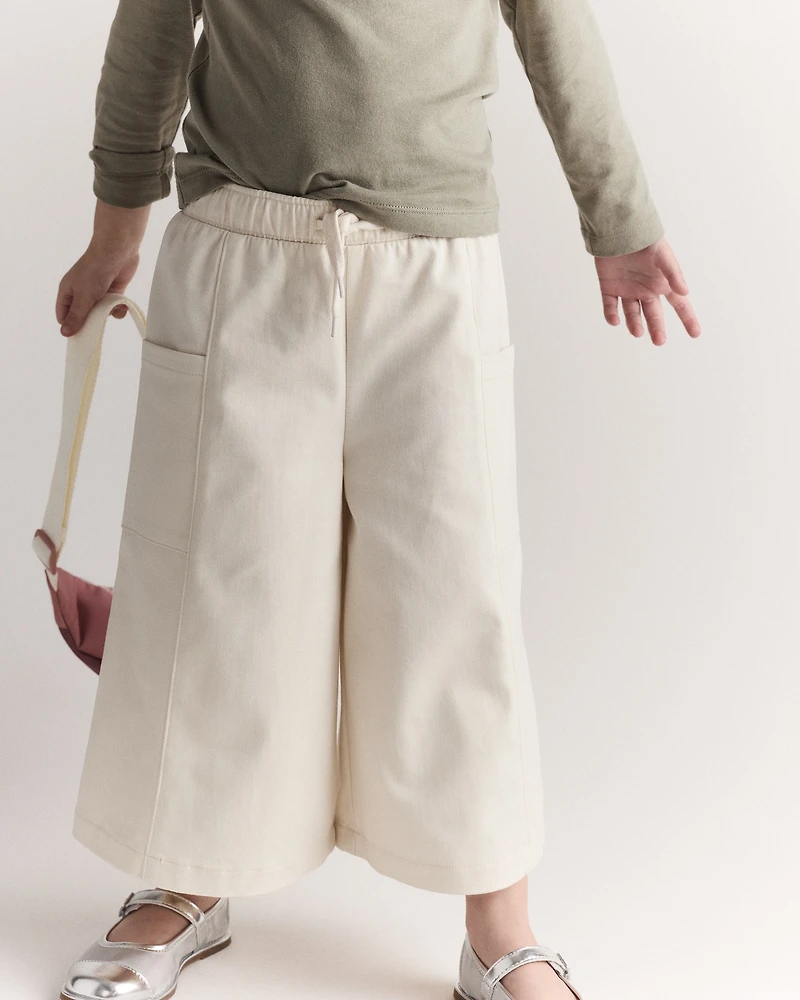 Toddler Girl Wide Leg Pocket Pant - Cream