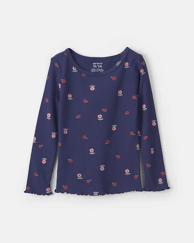 Toddler Girl Floral Long-Sleeve Top - Navy Blue
