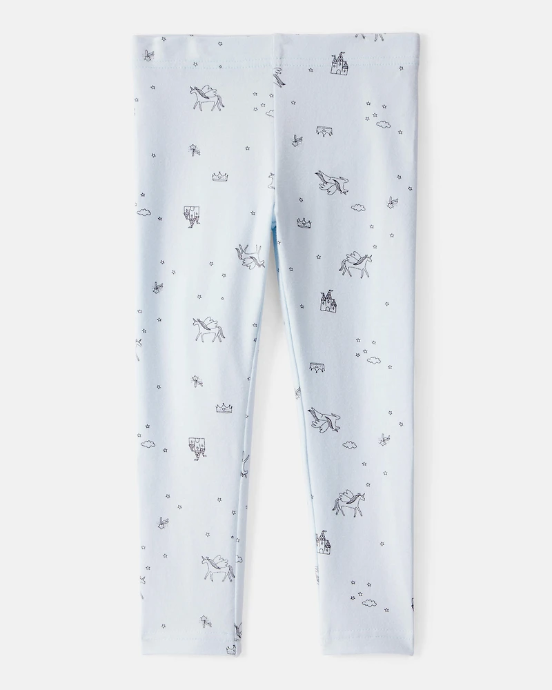 Toddler Girl Printed Cotton Pull-On Stretch Leggings - Blue