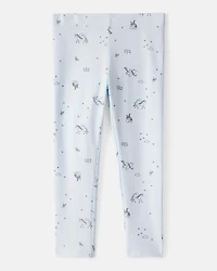 Toddler Girl Printed Cotton Pull-On Stretch Leggings - Blue