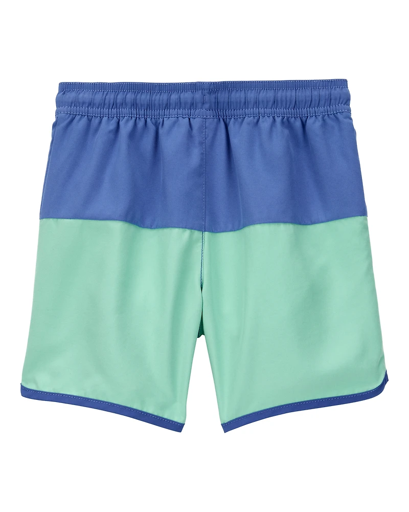 Boys Colourblock Swim Trunks - Green/Blue