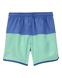 Boys Colourblock Swim Trunks - Green/Blue
