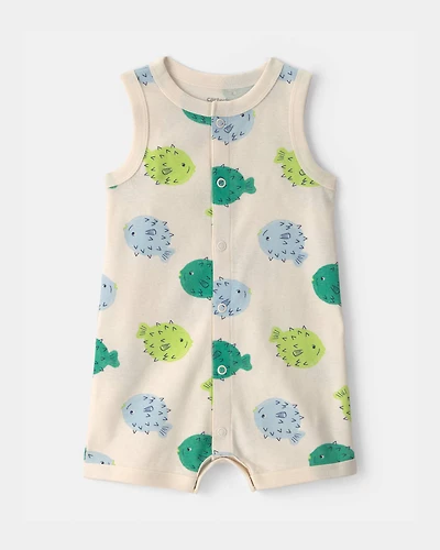 Baby Puffer Fish Sleeveless Romper - Cream/Green