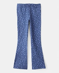 Girls Cotton Floral Stretch Flare Leggings - Purple