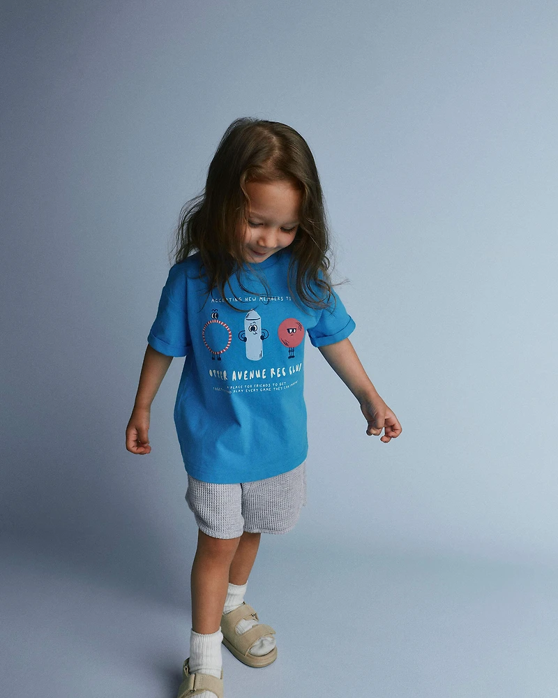Toddler 'Recreation Club' Rolled Cuff Tee - Turquoise