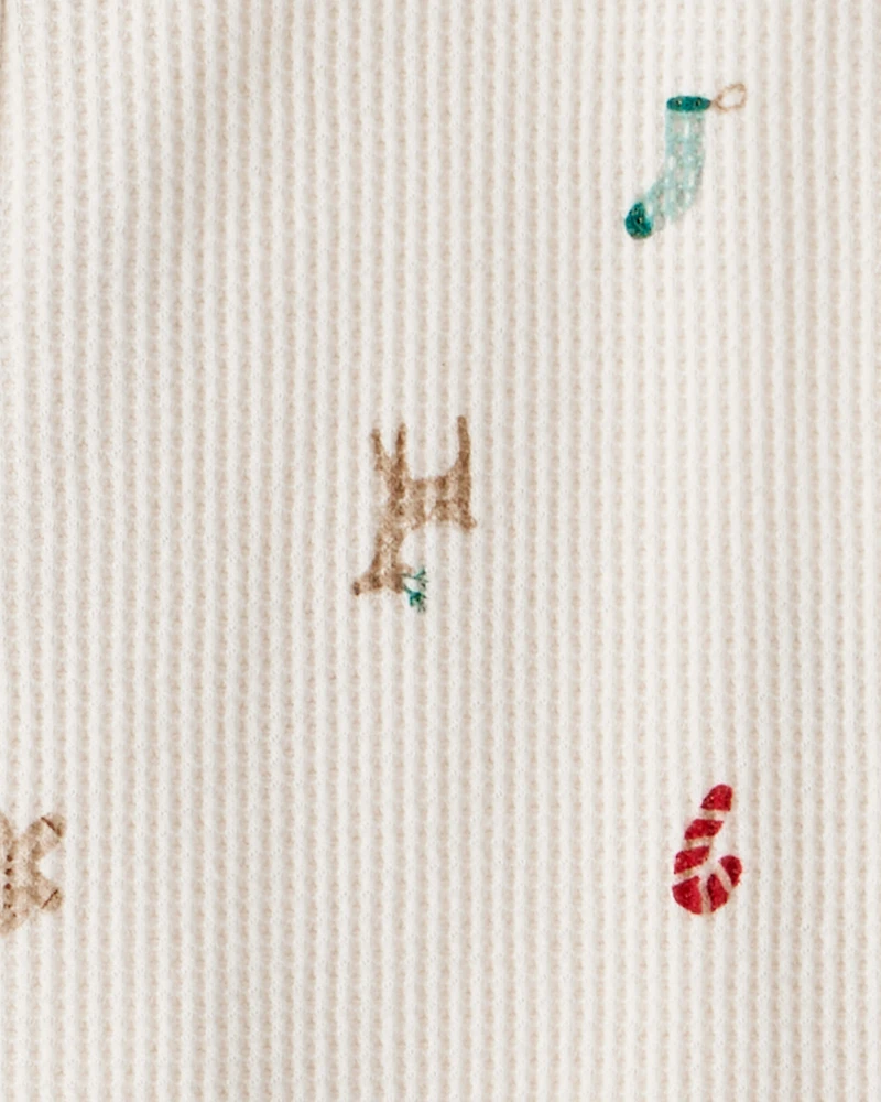 Toddler Mini Christmas Cotton Long-Sleeve Snug Fit 1-Piece Pyjamas - White