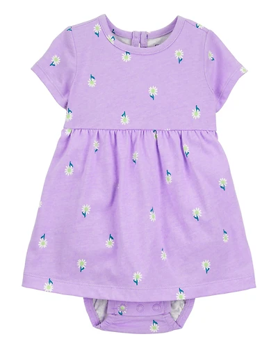 Baby Girl Floral Bodysuit Dress - Purple