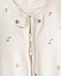 Baby Christmas Microprint 100% Cotton Sleeper - Cream