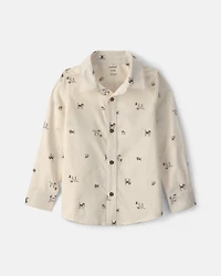 Boys Dog Long-Sleeve Button-Down Shirt - Cream