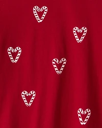 Girls Candy Cane Heart Print Long-Sleeve Graphic Tee - Red