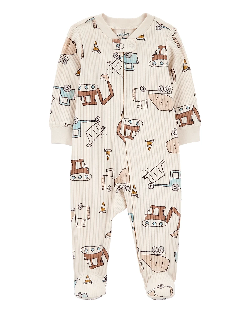 Baby Boy Construction 2-Way Zip Ribbed Sleeper pyjamas