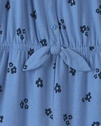 Girls Floral Jumpsuit - Blue