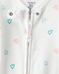 Baby Girl Heart Cotton Snug Fit 2-Way Zip Footie 1-Piece Pyjamas - White