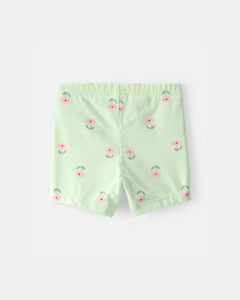 Baby Girl Floral Bike Shorts - Green