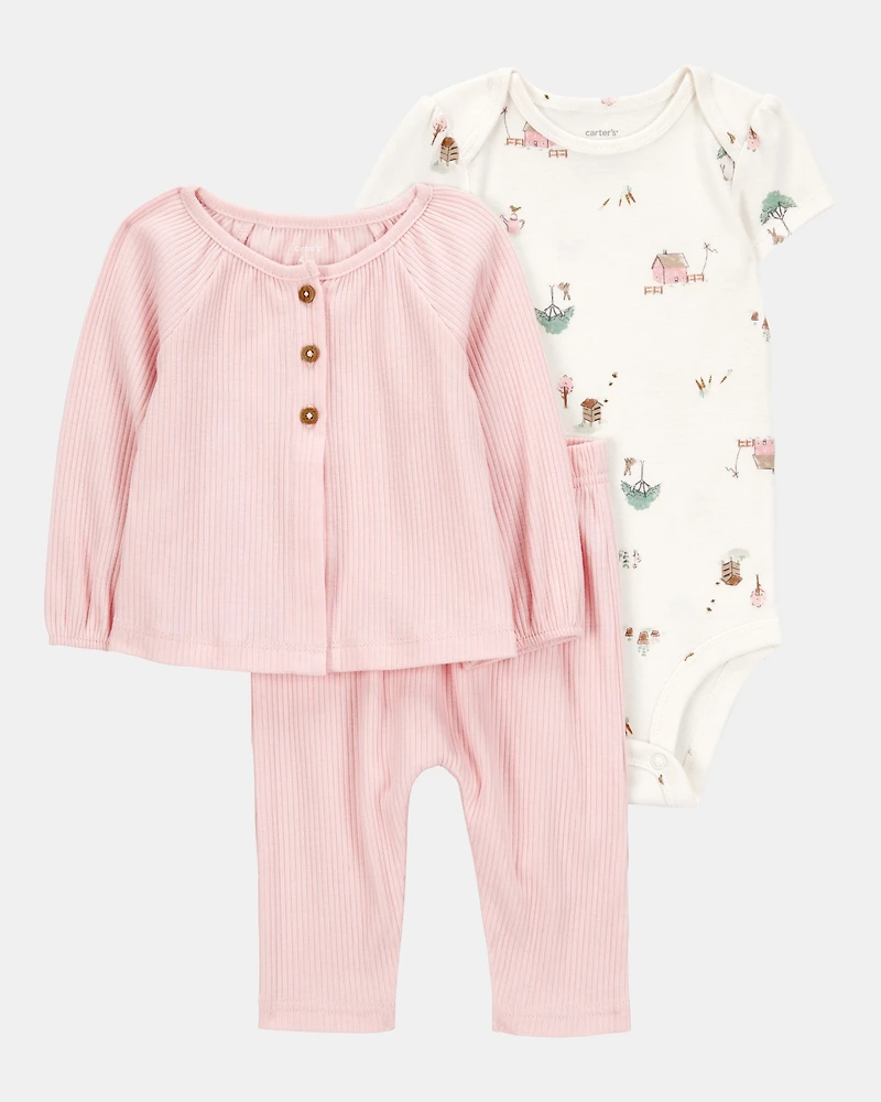 Baby 3-Piece Barn Print Little Cardigan Set