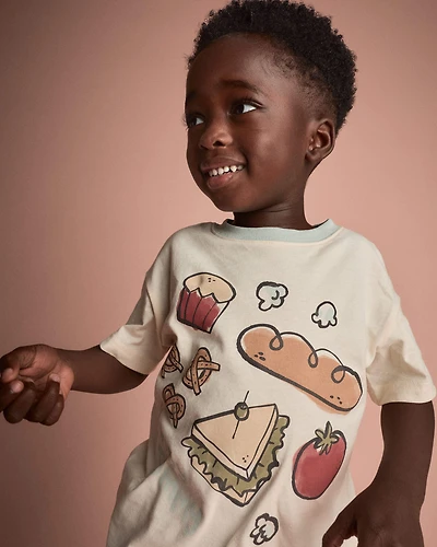 Toddler Happy Tummy' Relaxed Tee Food Print - Cream