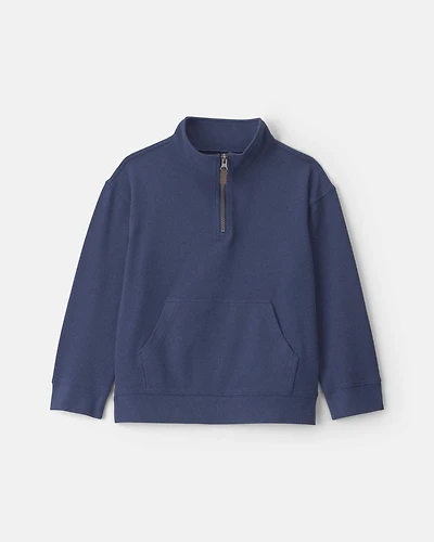 Boys Quarter-Zip Rib Pullover Sweatshirt - Navy Blue