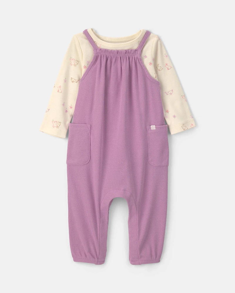 Baby Girl 2-Piece Long-Sleeve Overall Set - Purple