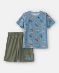 Boys 2-Piece Skateboard Short-Sleeve Loose Fit pyjama Set - Blue