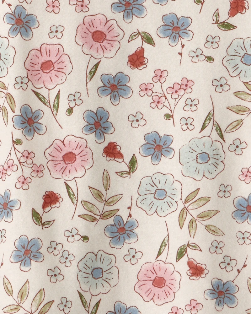 Toddler Girl Floral Print Long Sleeve Top - White