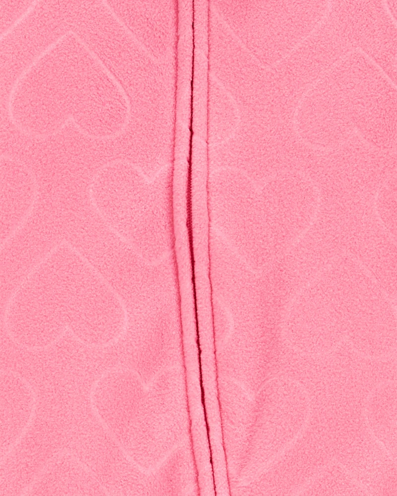 Baby Girl Heart Print Loose Fit Long-Sleeve 2-Way Zip Sleeper - Pink