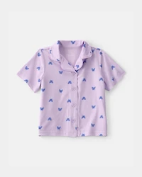 Toddler Girl Butterfly Short-Sleeve Loose Fit 2-Piece pyjama Set - Purple