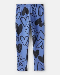 Girls Heart Pull-On Stretch Cozy Leggings - Blue
