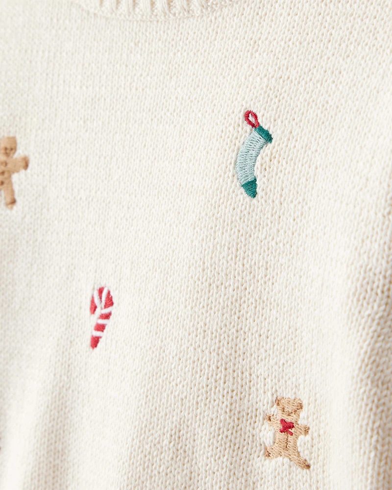 Baby Boy Holiday Print Long-Sleeve Sweater & Pant Set - White