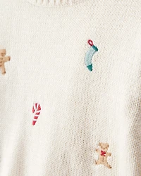 Baby Boy Holiday Print Long-Sleeve Sweater & Pant Set - White