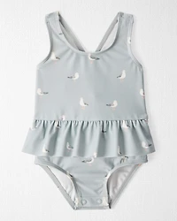 Baby Girl Recycled Seagull-Print Ruffle Swimsuit