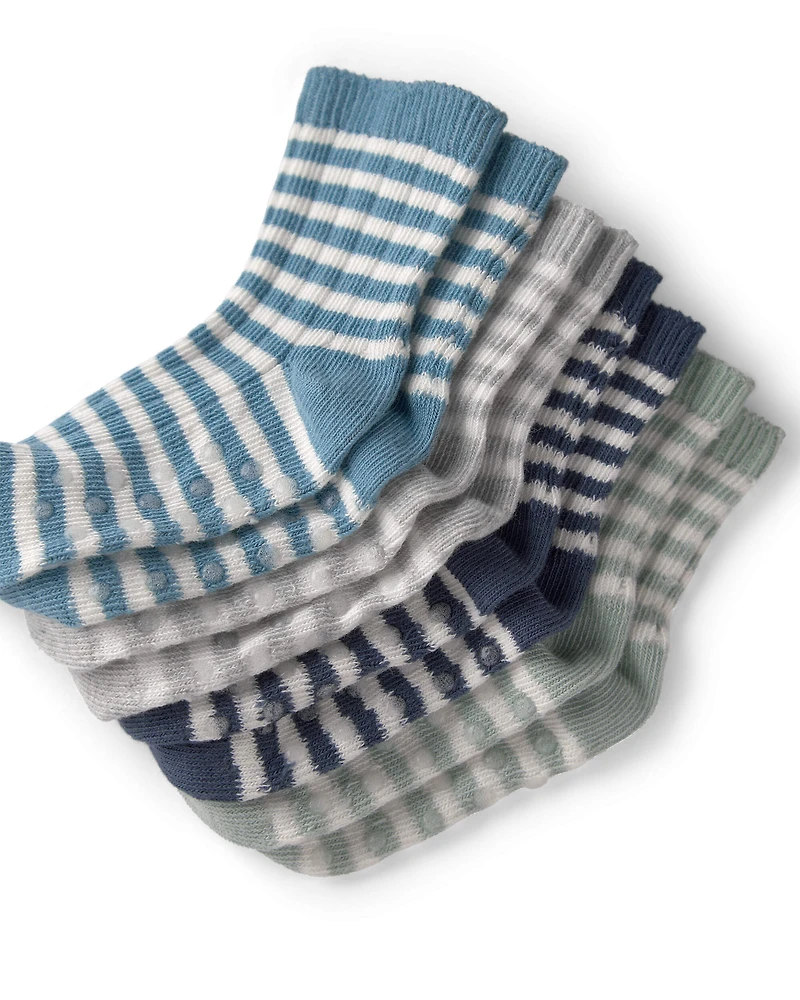 Toddler 4-Pack Striped Slip Resistant Socks Made with Organic Cotton