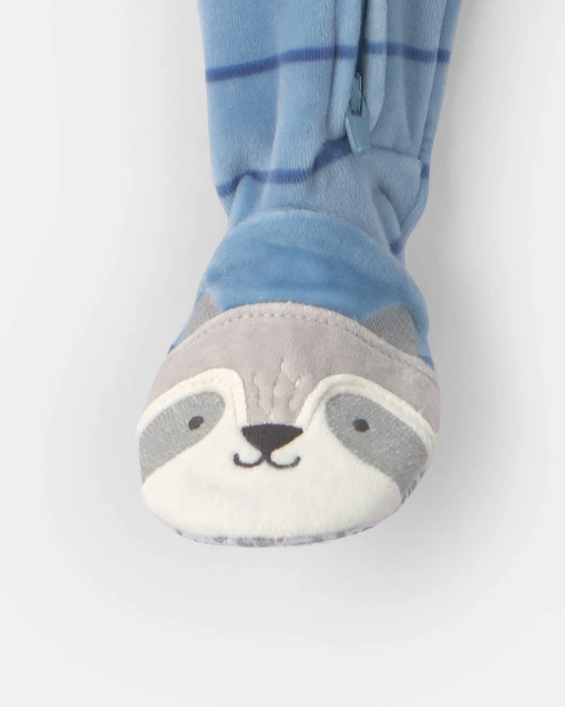 Toddler Boy 1-Piece Striped Raccoon DreamPlush Snug Fit Footed Pyjama - Blue