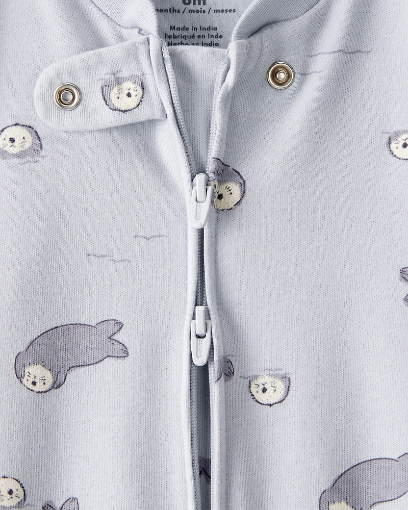 Baby Print 100% Cotton Long-Sleeve Snug Fit Sleeper - Blue