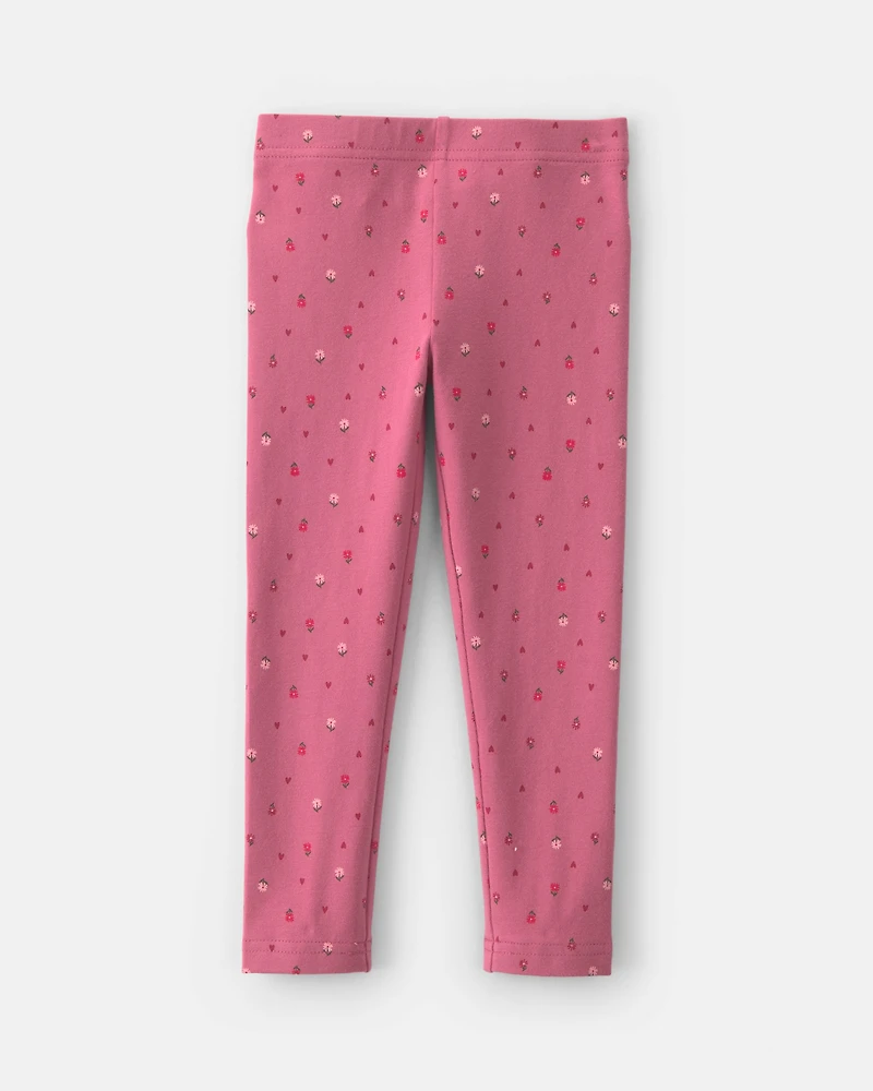 Toddler Girl Floral Cotton Pull-On Stretch Leggings - Pink