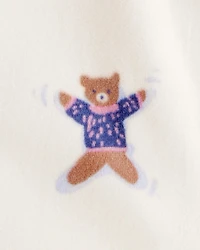 Toddler Girl Snow Animals DreamPlush Snug Fit Long-Sleeve 2-Way Zip 1-Piece Pyjamas - White