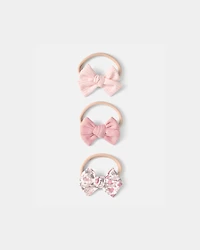 Baby Girl 3-Pack Bow Hair Ties- Pink
