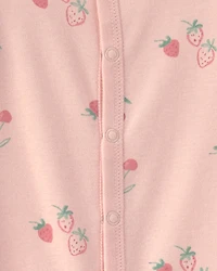 Baby Girl Strawberry 100% Cotton Sleeper - Pink